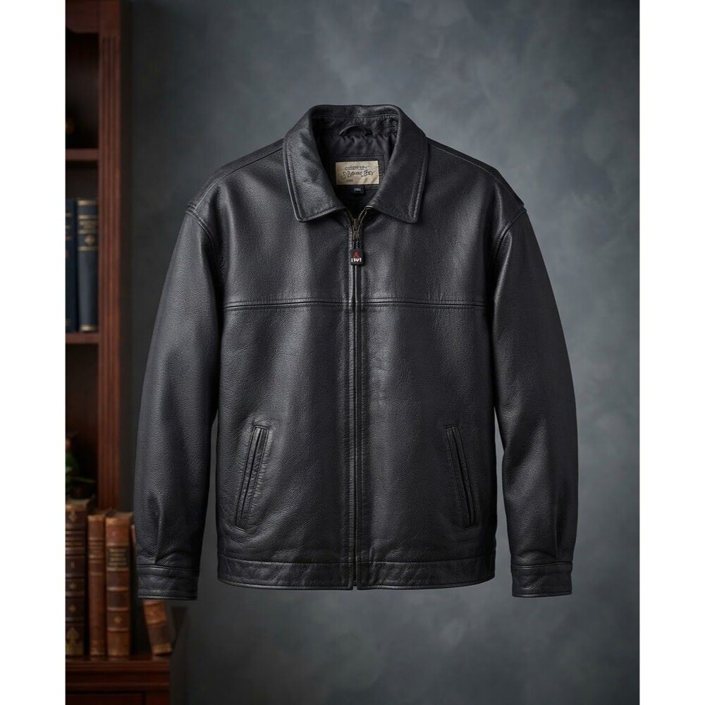 Vintage St Johns Bay Black Leather Jacket Mens XXL Nappa Leather Bomber Full Zip